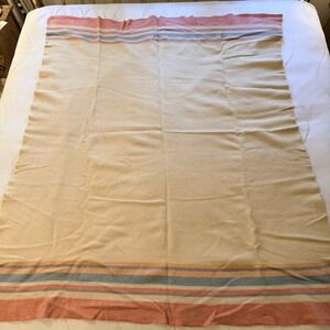 Pink Blue Pastel Stripe Hudson Bay Canadian HBC Vintage Pure Wool Blanket repair